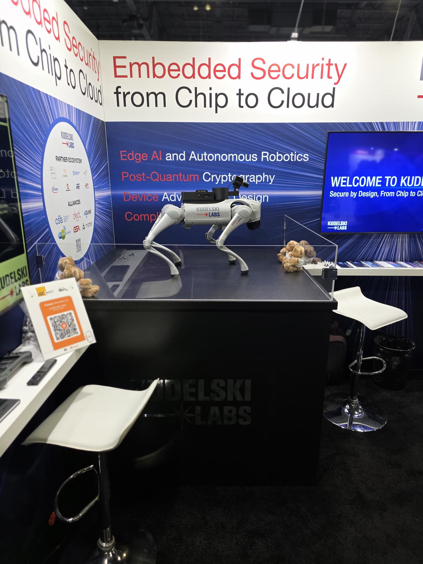 Quadruped robot at the Kudelski Security Labs embedded security exhibit at ISC West 2026