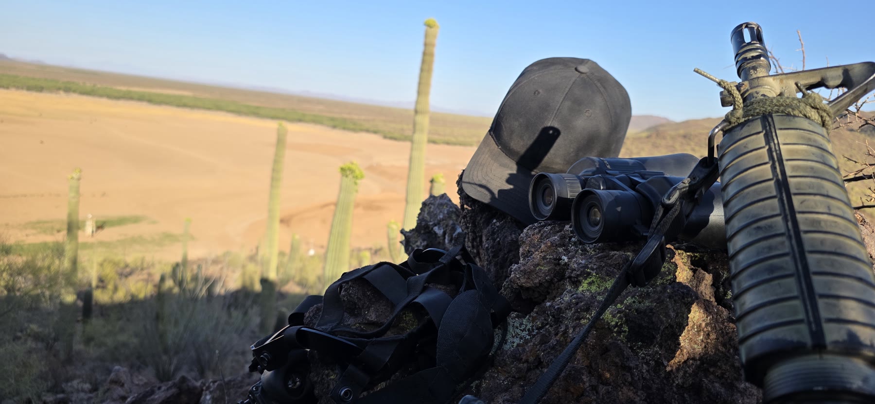 Privateer overwatch equipment positioned above the Menager’s Dam project area before sunset